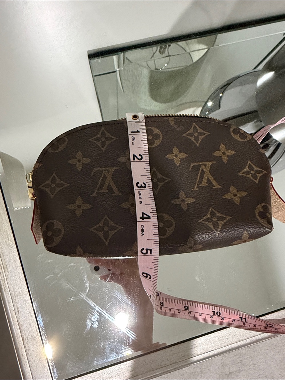 Monogram Canvas Cosmetic Pouch in Brown and Gold - Picture 9 of 10